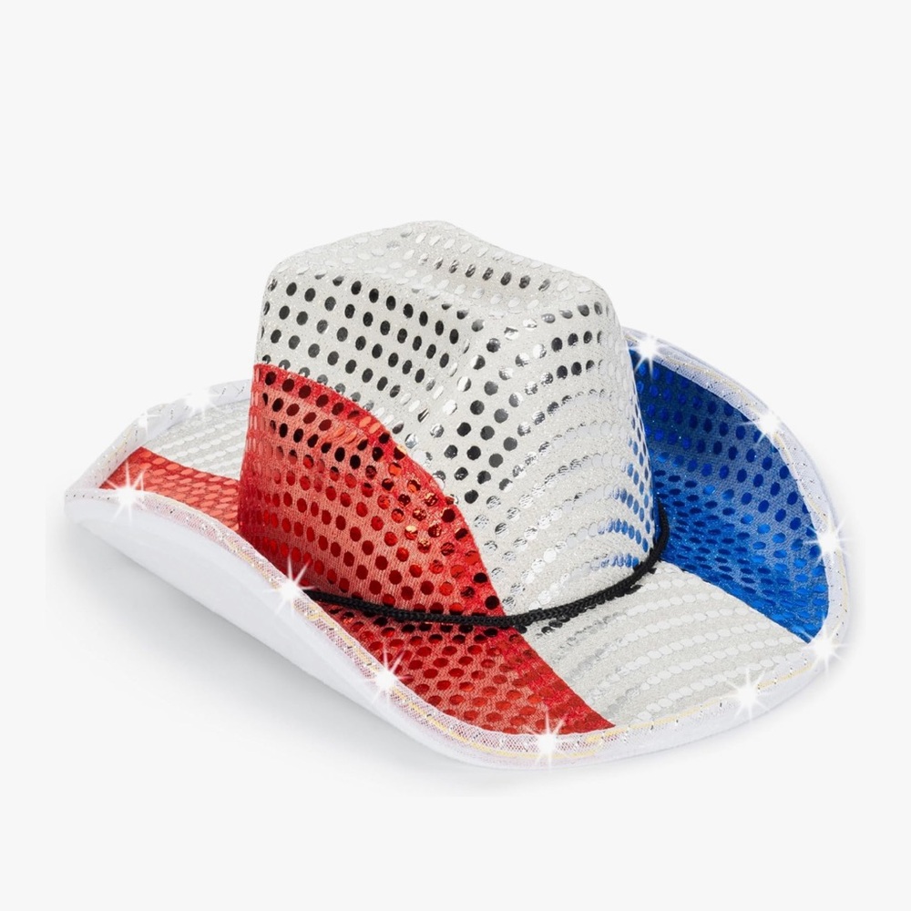 Sequin Cowboy Hat in Red, White, and Blue